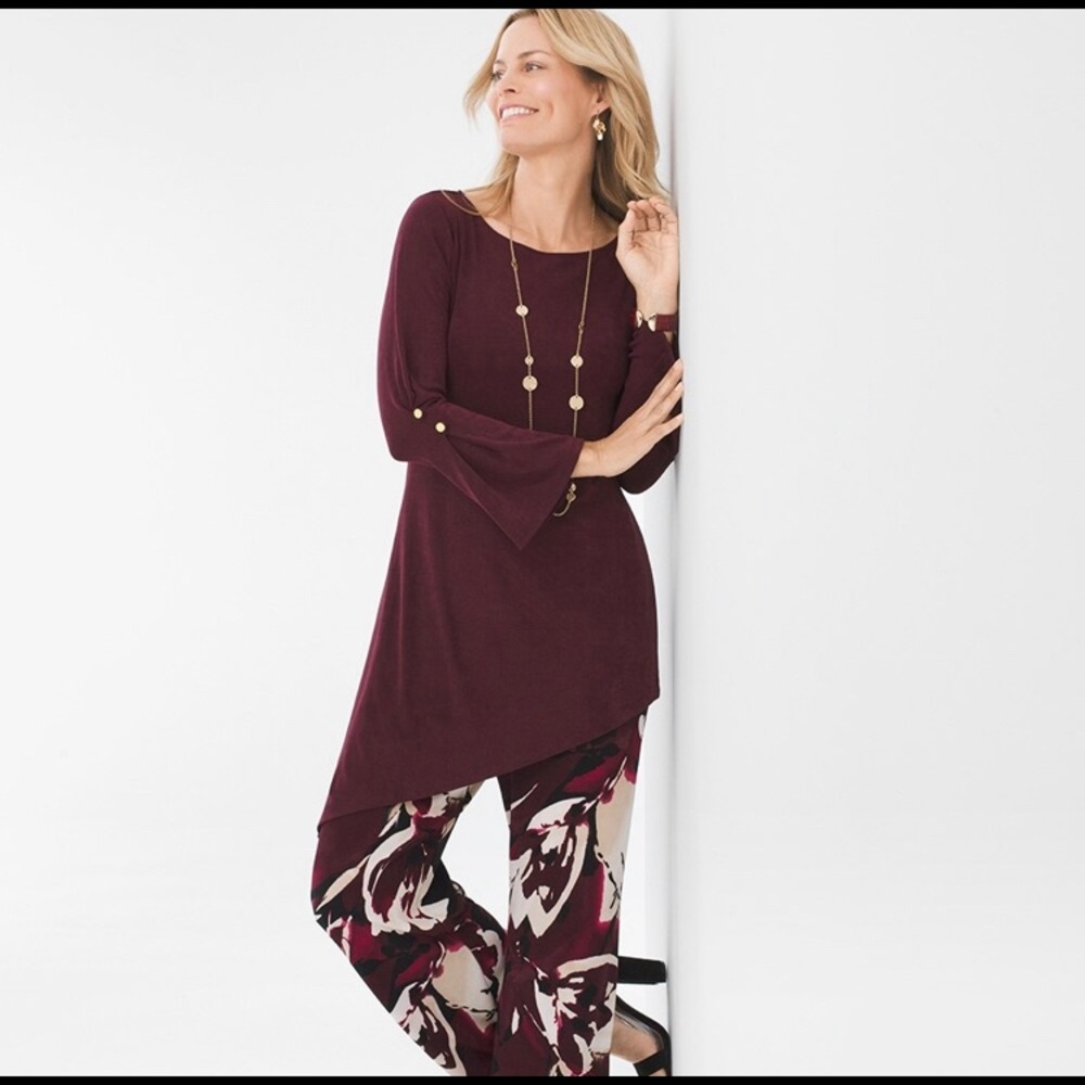 Chico's Dark Plum Asymmetrical Tunic 3/4 Sleeve Top